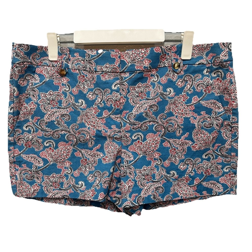 LOFT Paisley Chino Shorts Womens Size 14  True Blue Zip Boho Cottagecore Summer